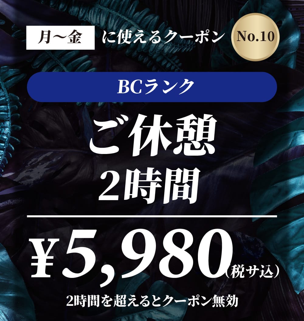 【No.10】月〜金 BCランク ご休憩2時間 ￥5,980