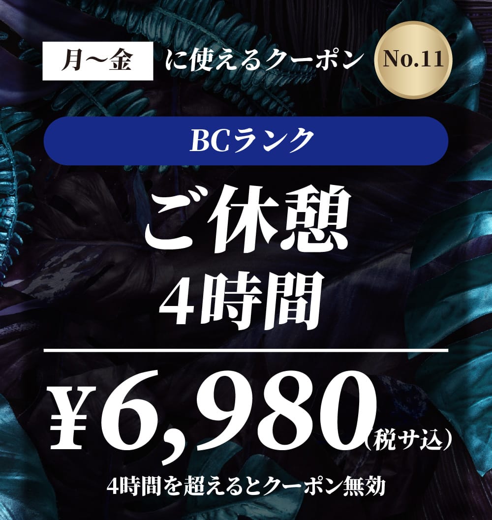 【No.11】月〜金 BCランク ご休憩4時間 ￥6,980