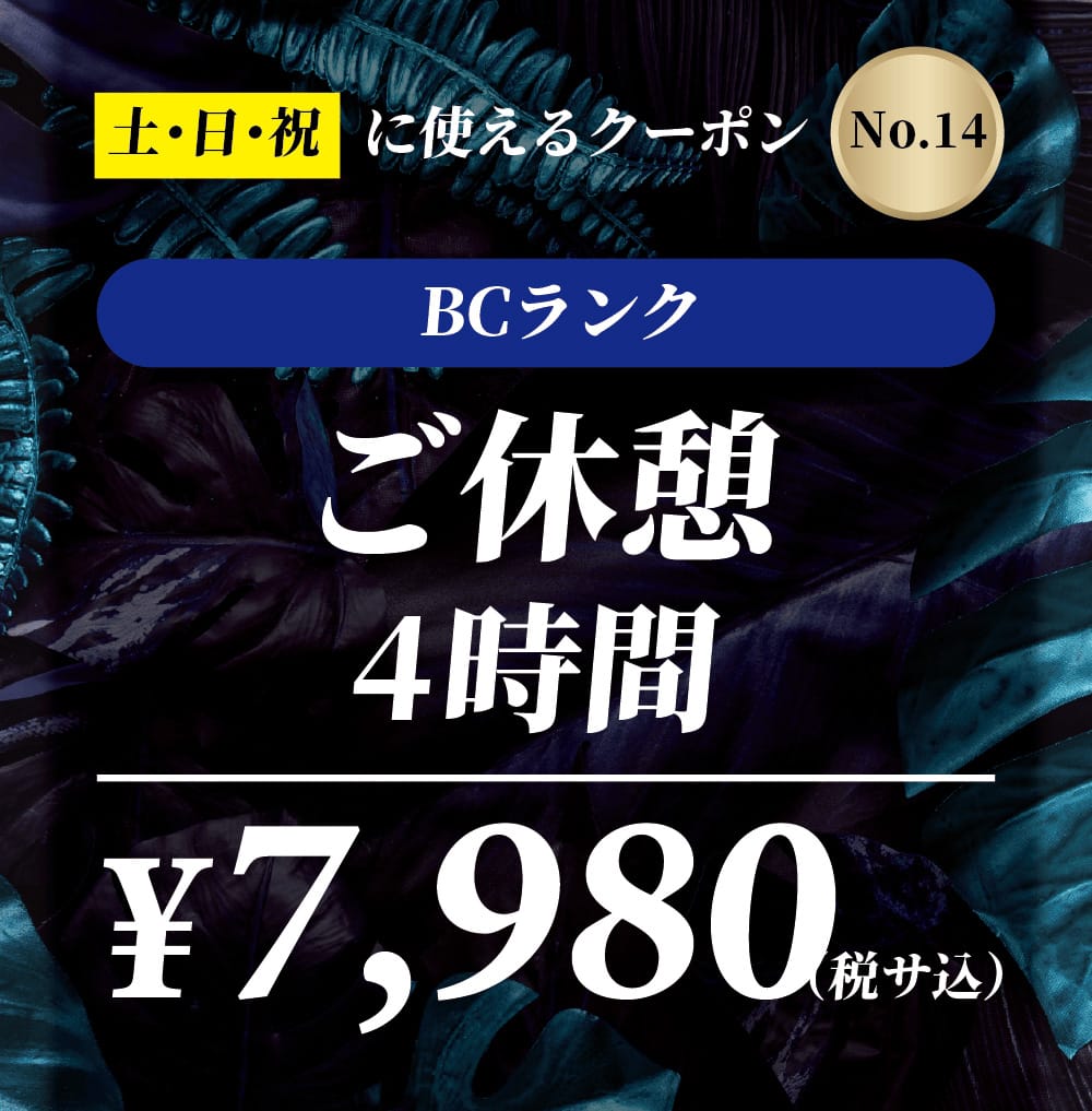 【No.14】土・日・祝 BCランク ご休憩4時間 ￥7,980