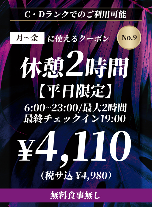 【No.9】C・Dタイプ 月〜金 休憩2時間 ¥4,980