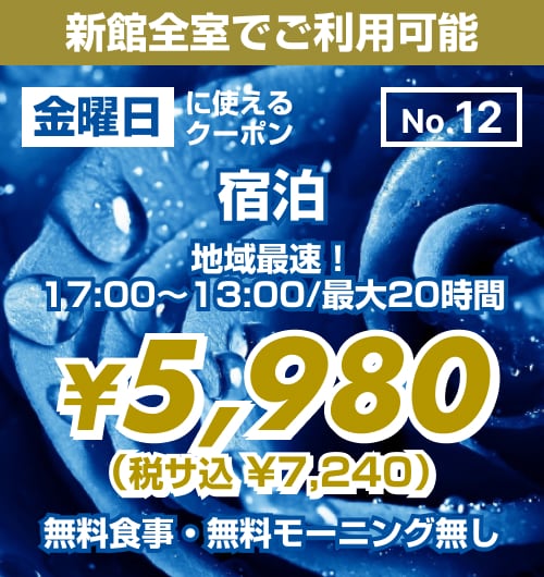 【No.12】新館 金曜日 宿泊 ¥5,980均一